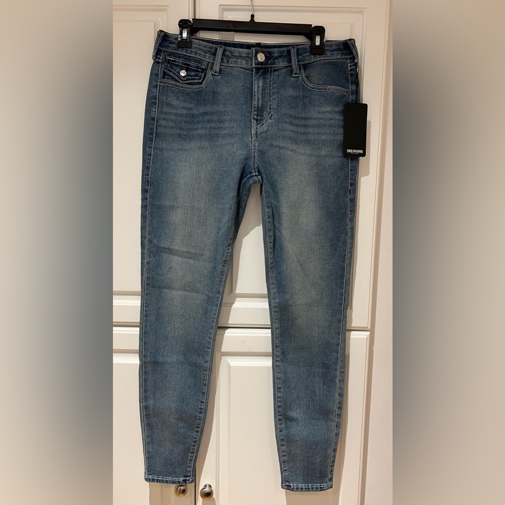 True Religion Jennie Curvy Mid Rise Super Skinny Jeans Size 30 NWT Med Frost
